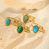 Fashion Jewelry Stainless Steel Oval Opal Turquoise Open Gold Ring